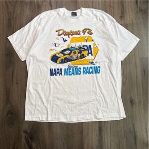 Vintage Daytona 93 Jimmy Means Racing Nascar Single Stitch Shirt White NAPA XXL